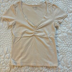 Brandy Melville Beige/cream/baby pink V-Neck Ruched Tee